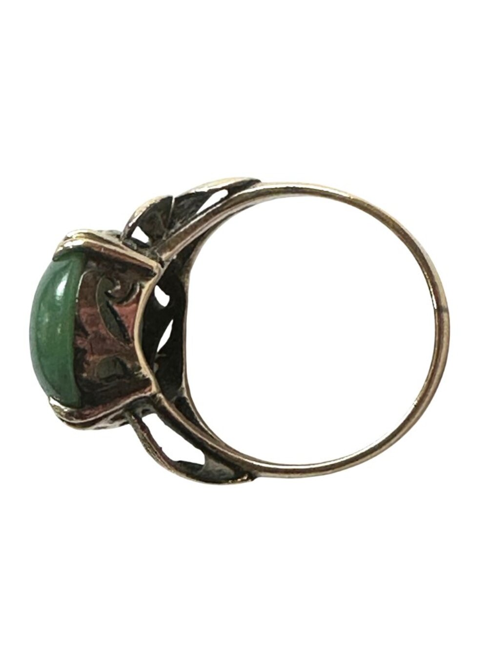 Vintage 14K Gold Ring With Green Jade Oval Cabochon Stone Size 7 - Picture 5 of 8